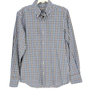 Neiman Marcus Mens Blue Gray Plaid Cotton Long‎ Sleeve Button Down Shirt Medium